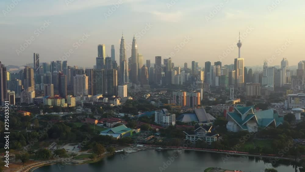 sunset kuala lumpur downtown park lake view aerial panorama 4k malaysia sunset kuala lumpur downtown park lake view aerial panorama 4k malaysia