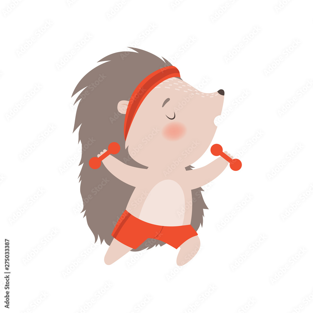 Cute Hedgehog Exercising Dumbbells, Adorable Sportive Prickly Animal Cartoon Character Vector Illustration Cute Hedgehog Exercising Dumbbells, Adorable Sportive Prickly Animal Cartoon Character Vector Illustration