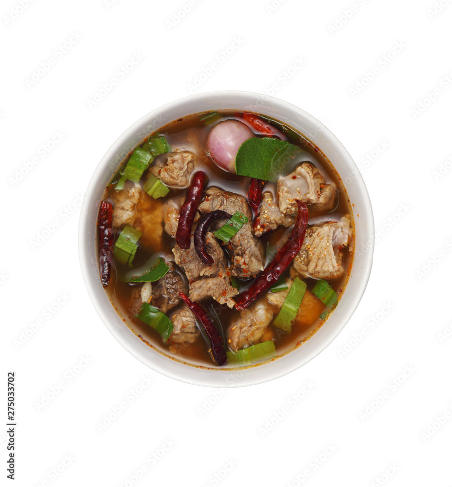 spicy thai red curry beef on white background spicy thai red curry beef on white background