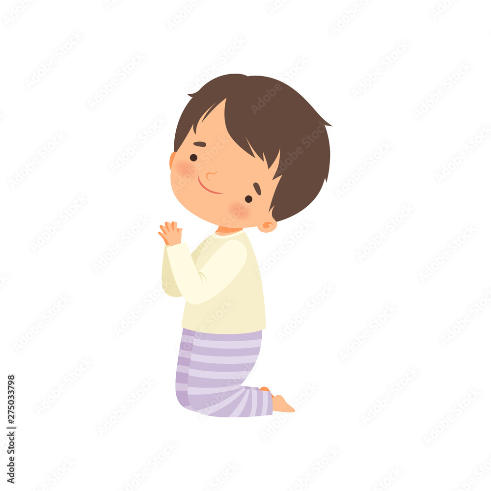 Little Boy Character Praying Standing on His Knees Cartoon Vector Illustration Little Boy Character Praying Standing on His Knees Cartoon Vector Illustration