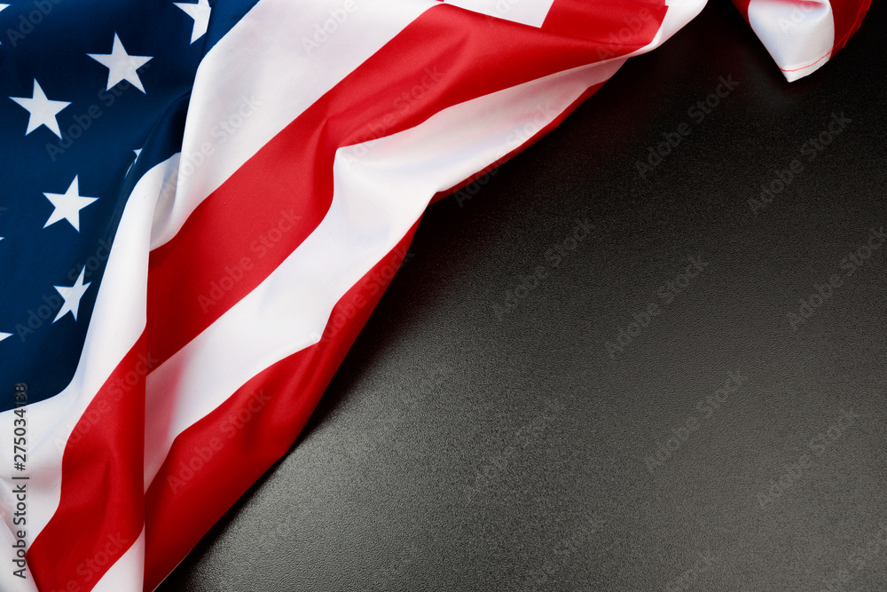 American flag on a black background top view American flag on a black background top view
