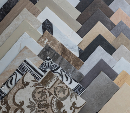 ceramic tile samples with an abstract geometric pattern for the kitchen
