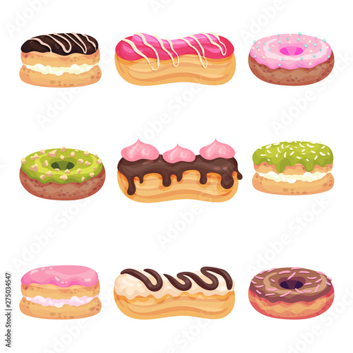 Set of various pastries. Vector illustration on white background.
