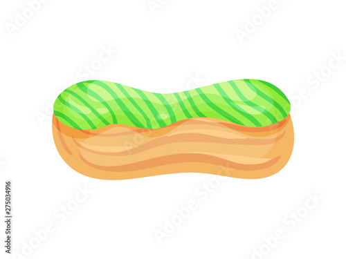 Eclair with glossy glaze. Vector illustration on white background.