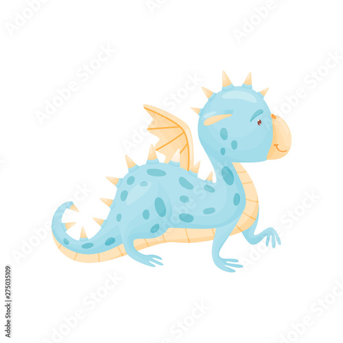 Cute dragon stands on four legs. Vector illustration on white background.