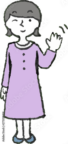 Illustration of a Woman wearing a purple dress face and pose