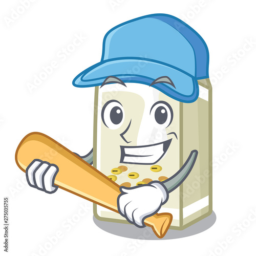Playing baseball soy milk in a cartoon box