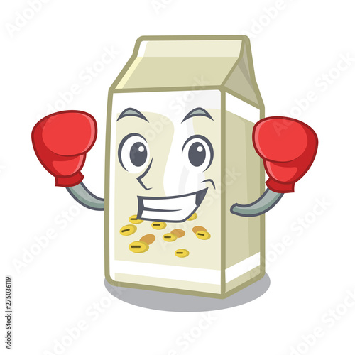 Boxing soy milk in a cartoon box