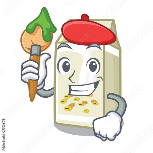 Artist soy milk in a cartoon box