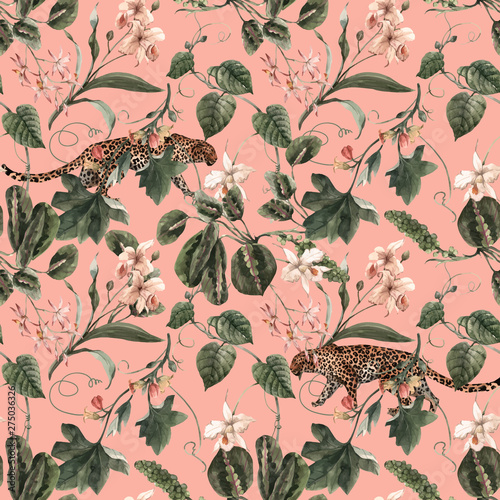 Watercolor tropical seamless vector pattern
