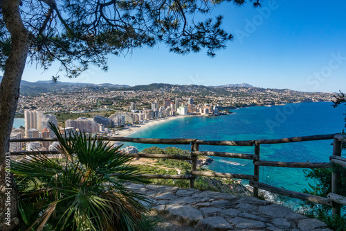 Beaches and mountains of Calpe. View from the natural park of Penyal d'Ifac, Spain photo