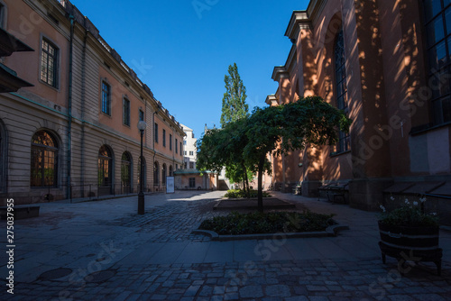 Streets and alleys in the old town  Gamla Stan  in Stockholm an early summer morning
