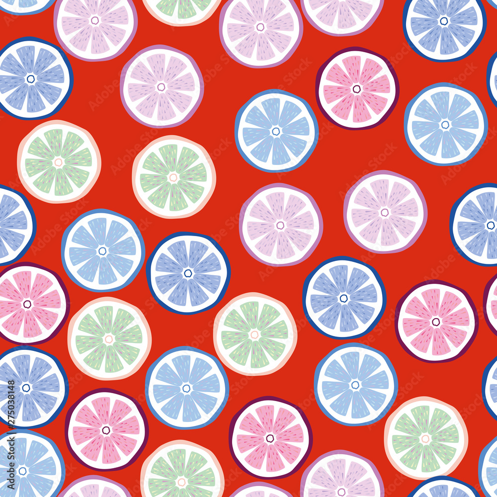Multicolor lemon seamless red background