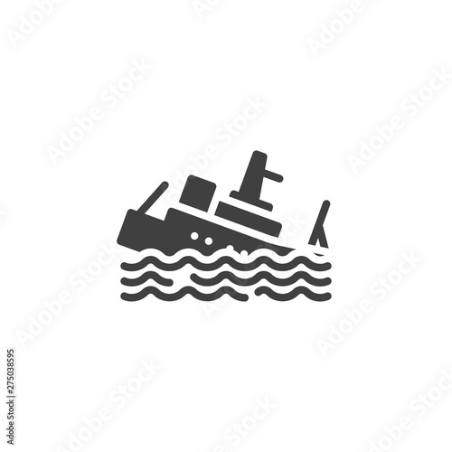 Sinking Ship Insurance vector icon. filled flat sign for mobile concept and web design. Sinking boat glyph icon. Symbol, logo illustration. Vector graphics