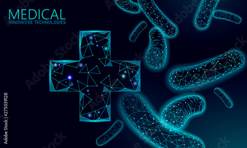 Bacteria 3D low poly render probiotics. Healthy normal digestion flora. Modern allergist gastroenterologist technology medicine allergy immunity thearment vector illustration