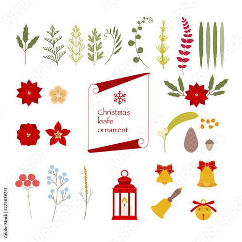 Christmas various ornaments. flat design style minimal vector illustration.