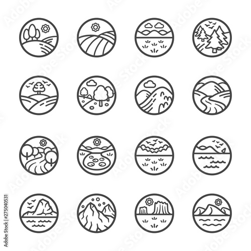 landscape thin line icon set,vector and illustration