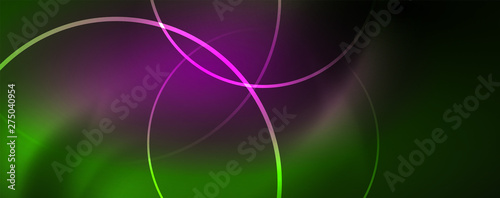 Shiny neon lines template - northern lights glowing blur lines. Futuristic style glow neon 80s disco club or night party techno template