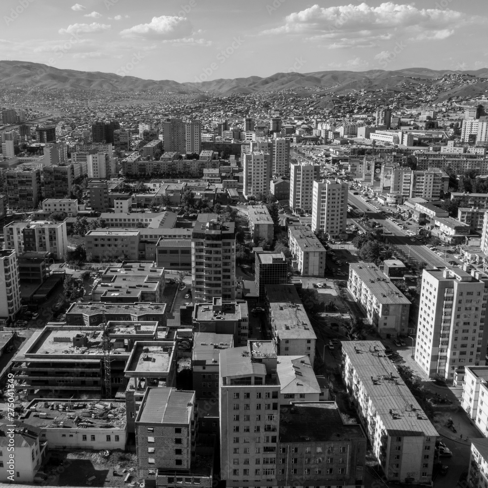 Aerial view of Ulaanbaatar, the capital of Mongolia, circa June 2019