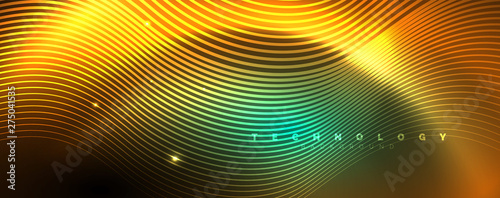 Shiny neon lines template - northern lights glowing blur lines. Futuristic style glow neon 80s disco club or night party techno template