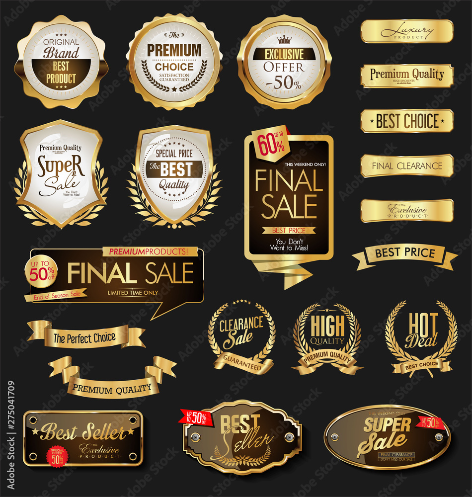 Golden labels shields and ribbons retro collection Golden labels shields and ribbons retro collection