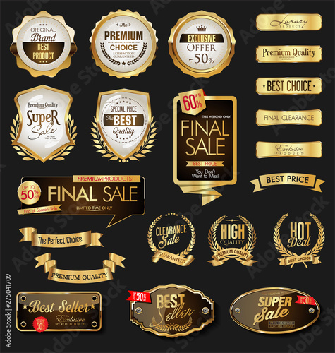 Golden labels shields and ribbons retro collection