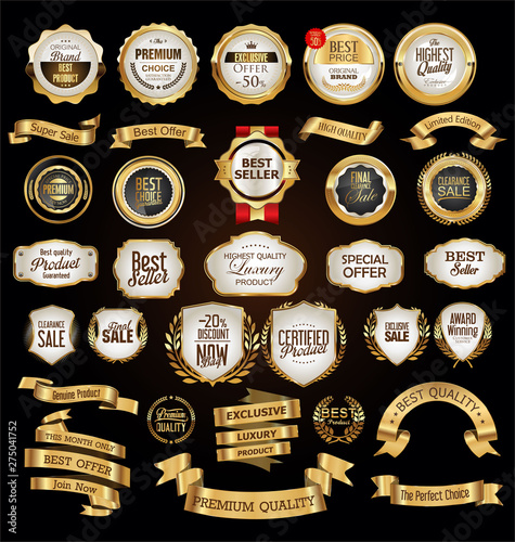Golden labels shields and ribbons retro collection