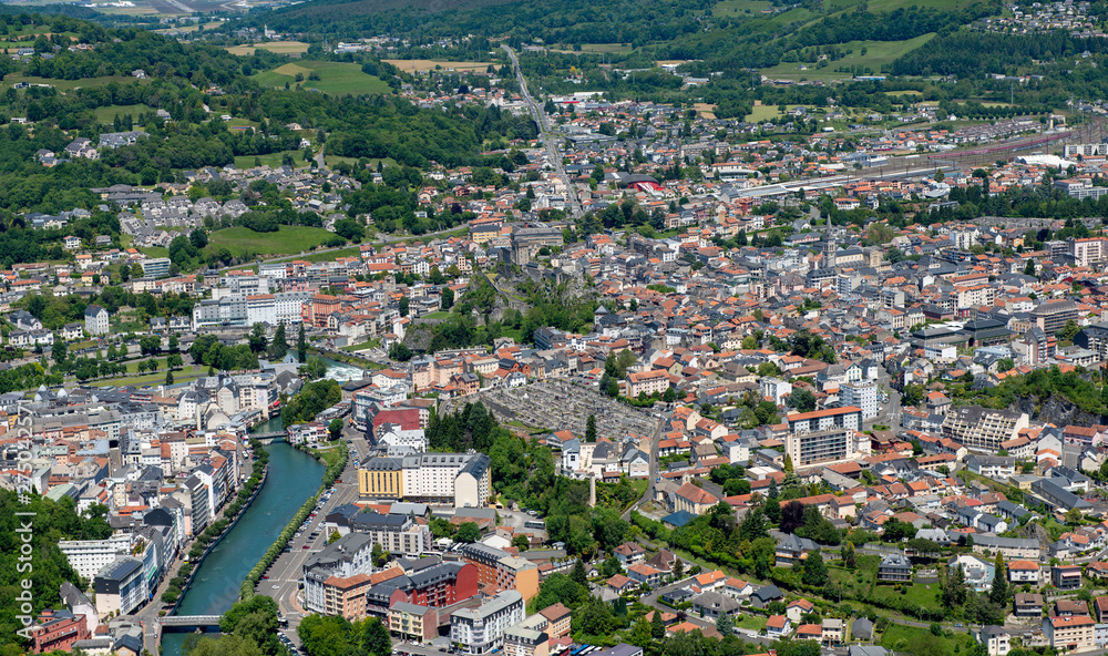 Panorama of the city of Lourdes, famous for his pilgrimage, France