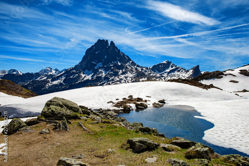 view of Pic du Midi Ossau in springtime, french Pyrenees