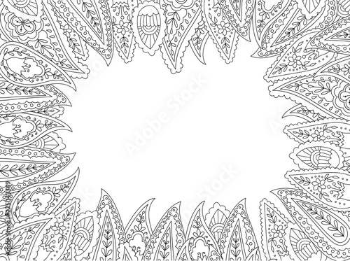 Floral hand drawn paisley frame in zentangle inspired style.