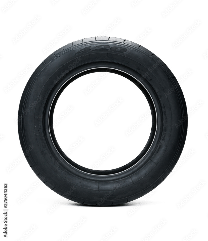 Fototapeta premium Car tires isolated on white background. Summer car tires