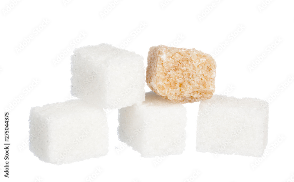White refined sugar and brown unrefined sugar cubes White refined sugar and brown unrefined sugar cubes