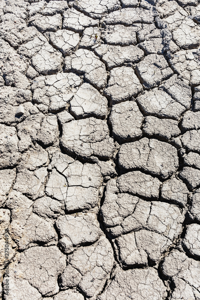 section of the earth's surface with deep cracks due to drought from global warming