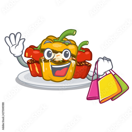 Shopping stuffed pepper is served cartoon plate