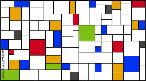 Neoplasticism (Piet Mondrian) imitation pattern with 2019 trend colors. Vector background texture.