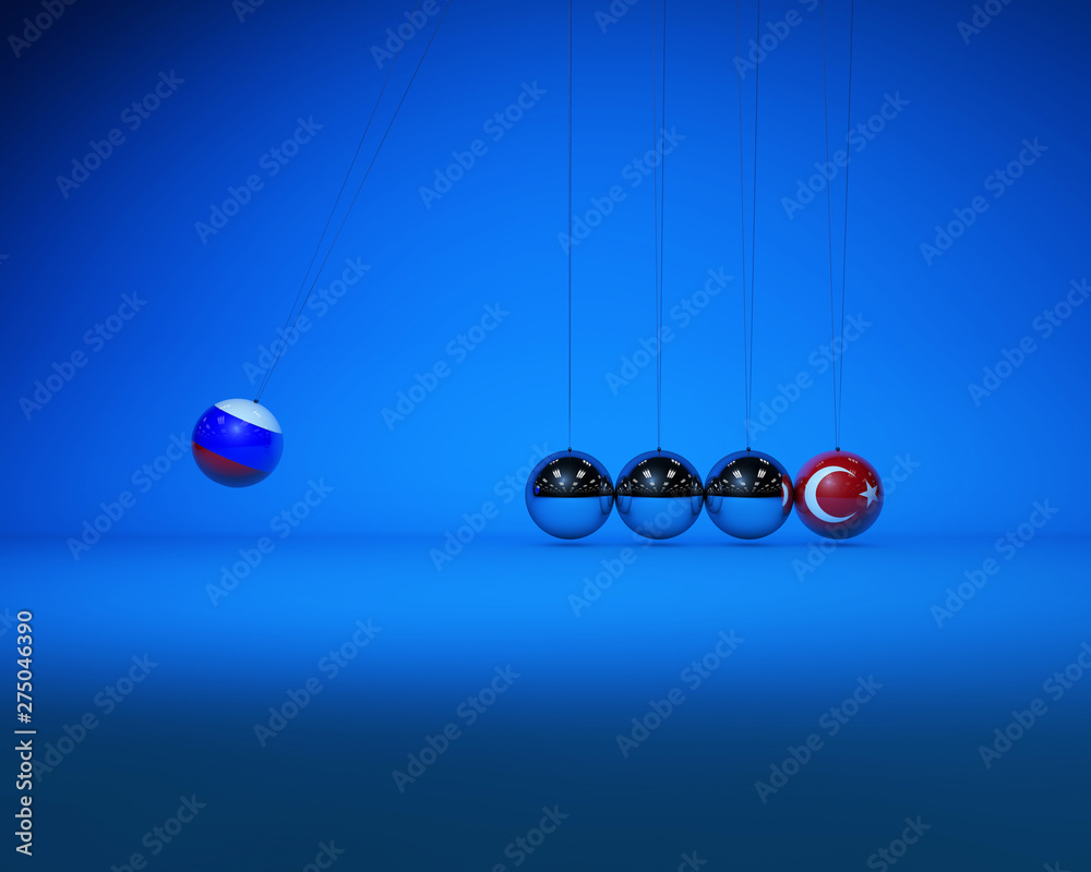 Newton's ball and the national flag, the confrontation and competition between the countries,Russia and Turkey Newton's ball and the national flag, the confrontation and competition between the countries,Russia and Turkey