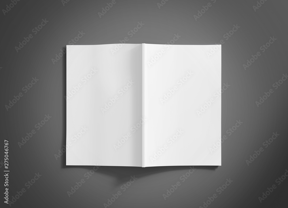 Open magazine soft cover mockup isolated on grey background 3d rendering Open magazine soft cover mockup isolated on grey background 3d rendering