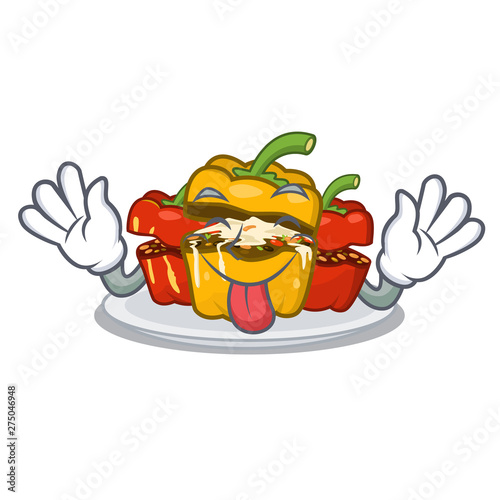 Tongue out stuffed pepper in the character shape