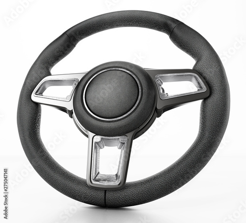 Generic steering wheel isolated on white background. 3D illustration photo