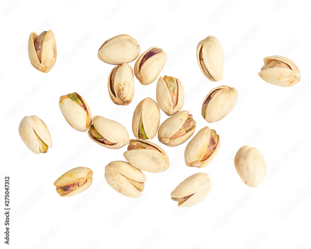 pistachio nuts on white background.