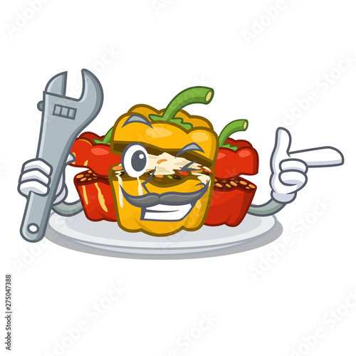 Mechanic stuffed pepper in the character shape