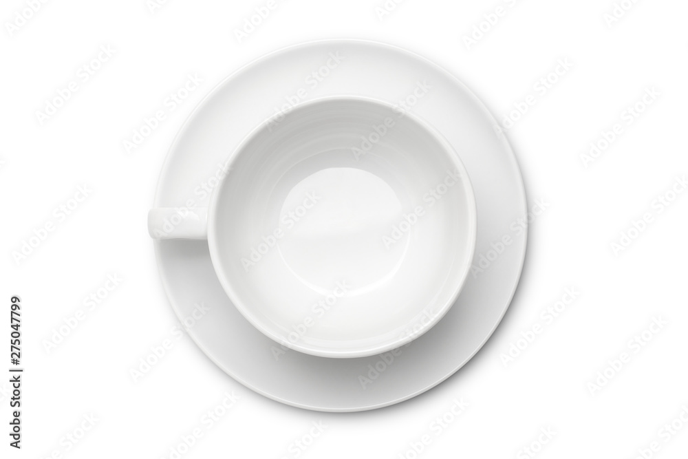 empty white coffee cup or tea cup top view on white background. empty white coffee cup or tea cup top view on white background.