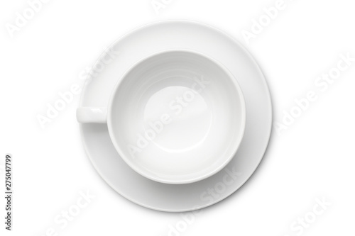 empty white coffee cup or tea cup top view on white background.