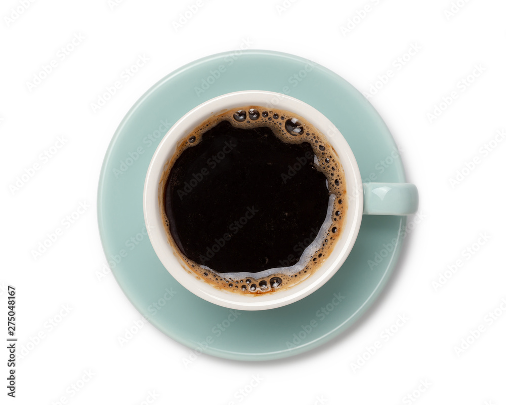 coffee black in ceramic cup, top view isolated on white background. coffee black in ceramic cup, top view isolated on white background.