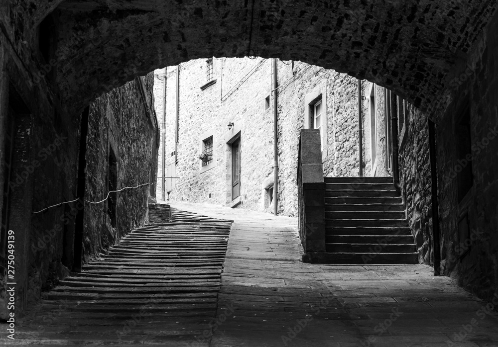 Obraz premium Cortona (Italy) - The awesome historical center of the medieval and renaissance city on the hill, Tuscany region, province of Arezzo, during the spring