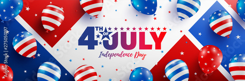 4th of July poster template.USA independence day celebration with American balloons flag.USA 4th of July promotion advertising banner template for Brochures,Poster or Banner.Vector illustration EPS 10 photo