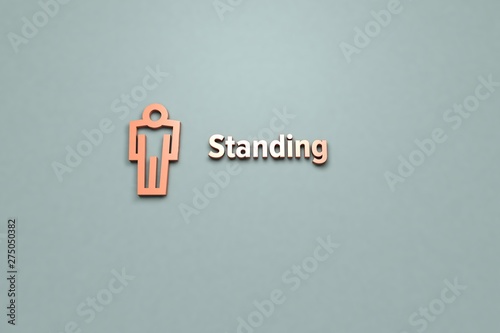 Illustration of Standing with red text on grey background