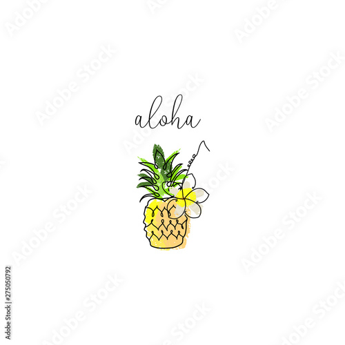 tropical summer background with cute cartoon items