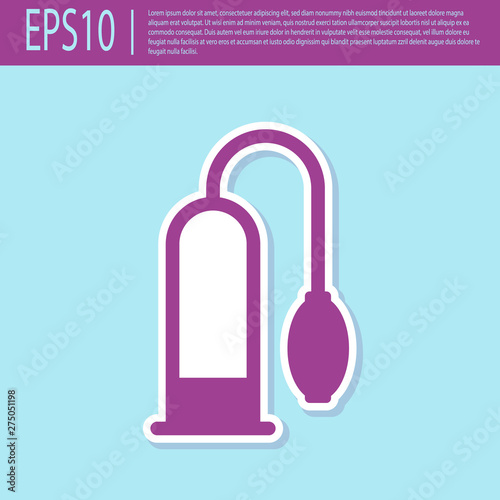 Retro purple Penis pump icon isolated on turquoise background. Penis enlarger. Sex toy for men. Vacuum pump with a blower to increase the penis. Vector Illustration