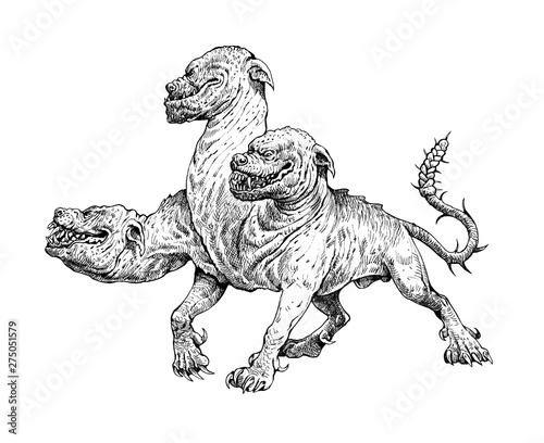 Cuadro en lienzo Multi headed dog Cerberus drawing